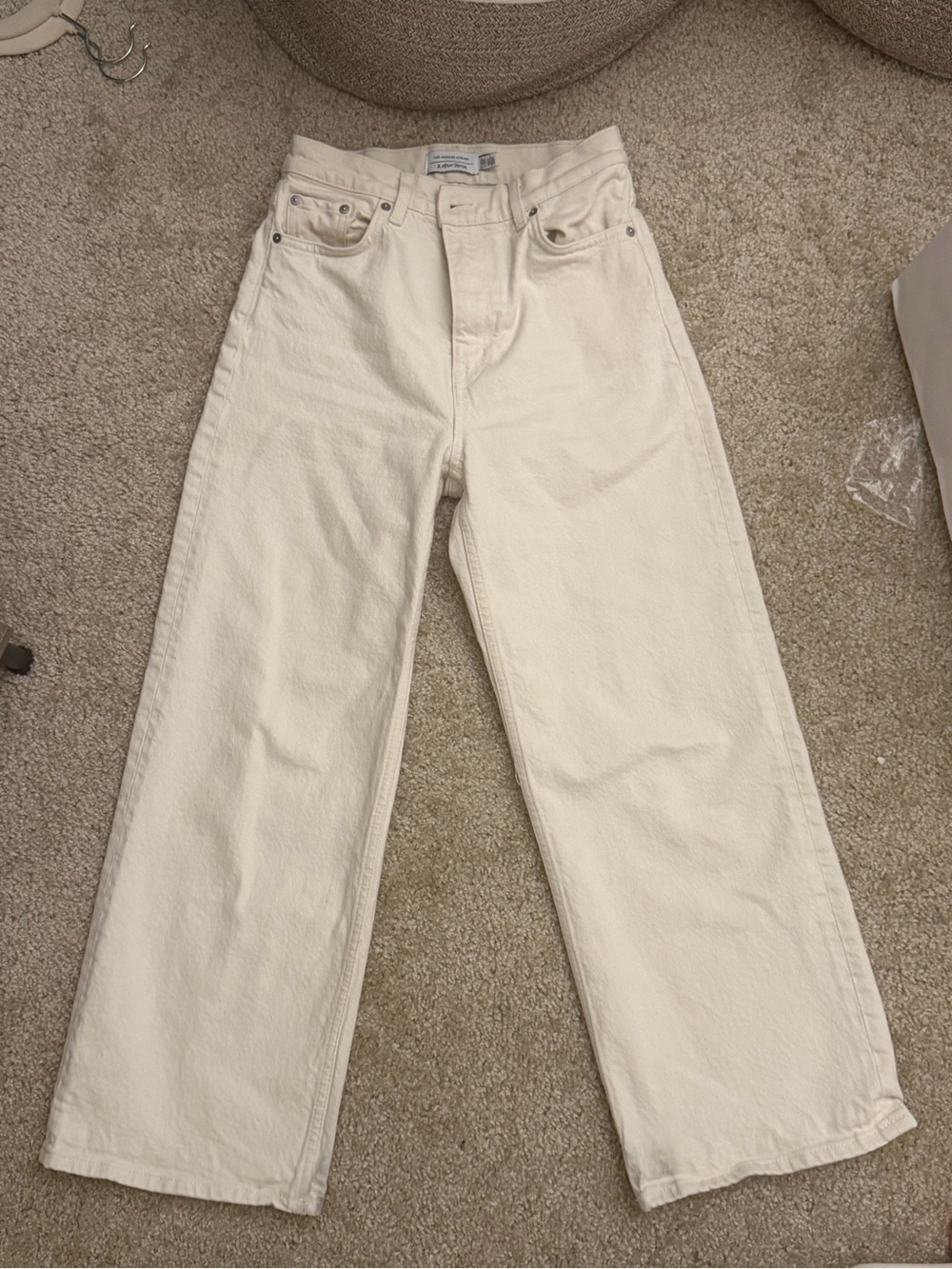 Cropped Wide Leg Jeans - Cream